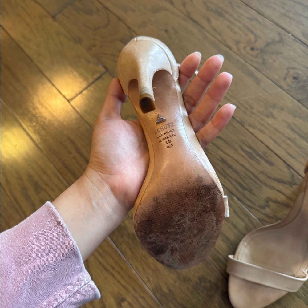 Schutz Tan Heeled Sandals with Ankle Strap - Picture 5 of 5